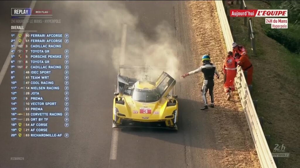 la cadillac de sébastien bourdais en feu – auto – 24 heures du mans